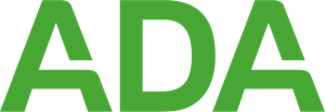 American Dental Association (ADA) logo featuring bold green uppercase letters.