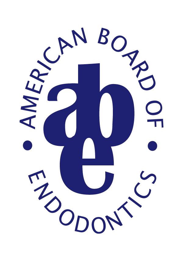 American Board of Endodontics (ABE) emblem with blue monogram initials framed by curved circular text.